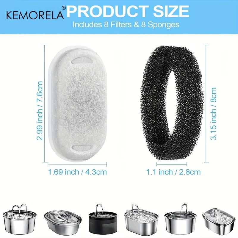 12/15-Pack Cat Water Fountain Activated Carbon Sponge Filters for Stainless Steel Pet Water Dispenser