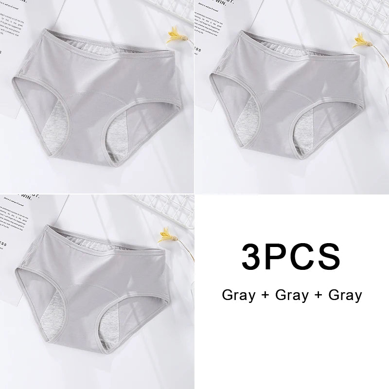 3-Pack Women's Menstrual & Postpartum Cotton Briefs – Leakproof, High Absorbency for Heavy Flow