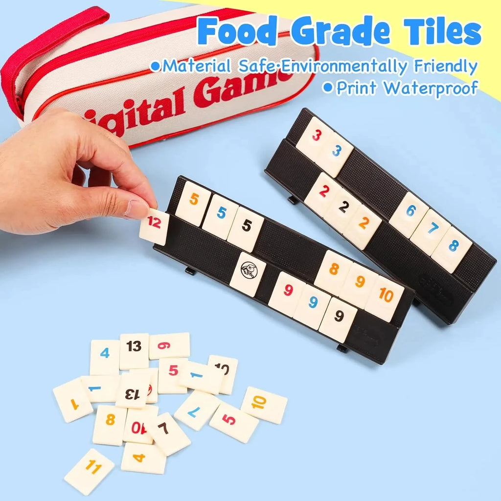 Rummy Tile Game Set 106 Tiles & 4 Racks with Portable Case | Travel Family Board Game