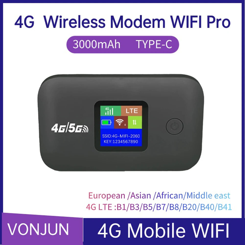 4G LTE Portable Pocket WiFi Router 150Mbps Mobile Hotspot with SIM Slot & 3000mAh Battery