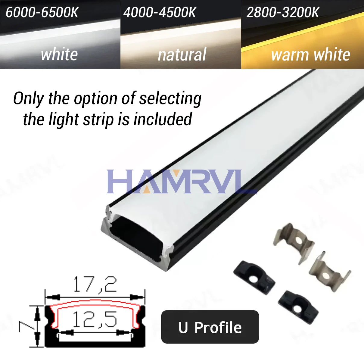 LED Aluminum Channel Profile 1m / 0.5m with Diffuser — Black/White/Clear Covers for 5050 & 5630 LED Strips, DC 12V, Warm/Natural/Cool White