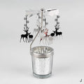 Rotating Tea Light Candle Holder Carousel Stand 6.7x3.1in (17x8cm) Metal Spinning Candlestick Gold Silver Home Party Christmas Decor Gift