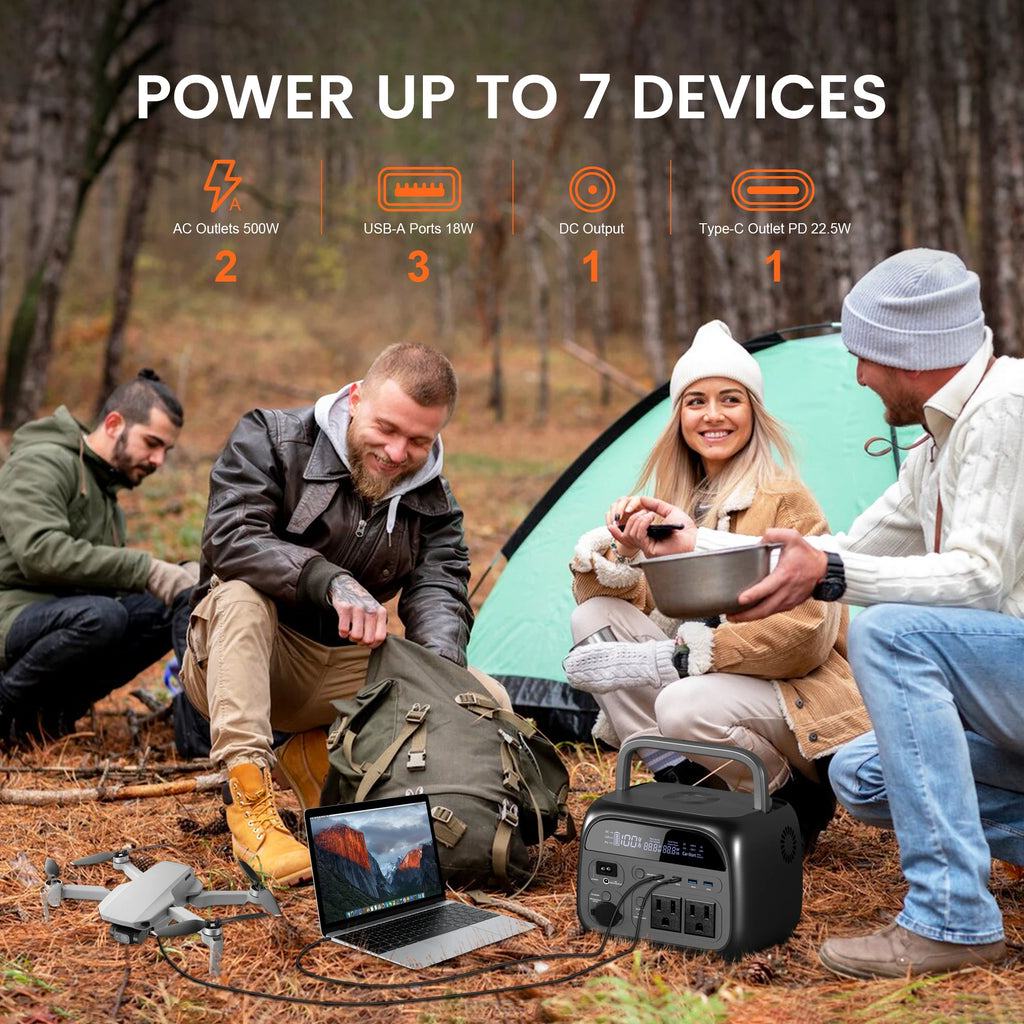 345Wh 500W Portable Power Station - 108000mAh LiFePO4 Power Bank for Camping, Home, RV Backup & UPS