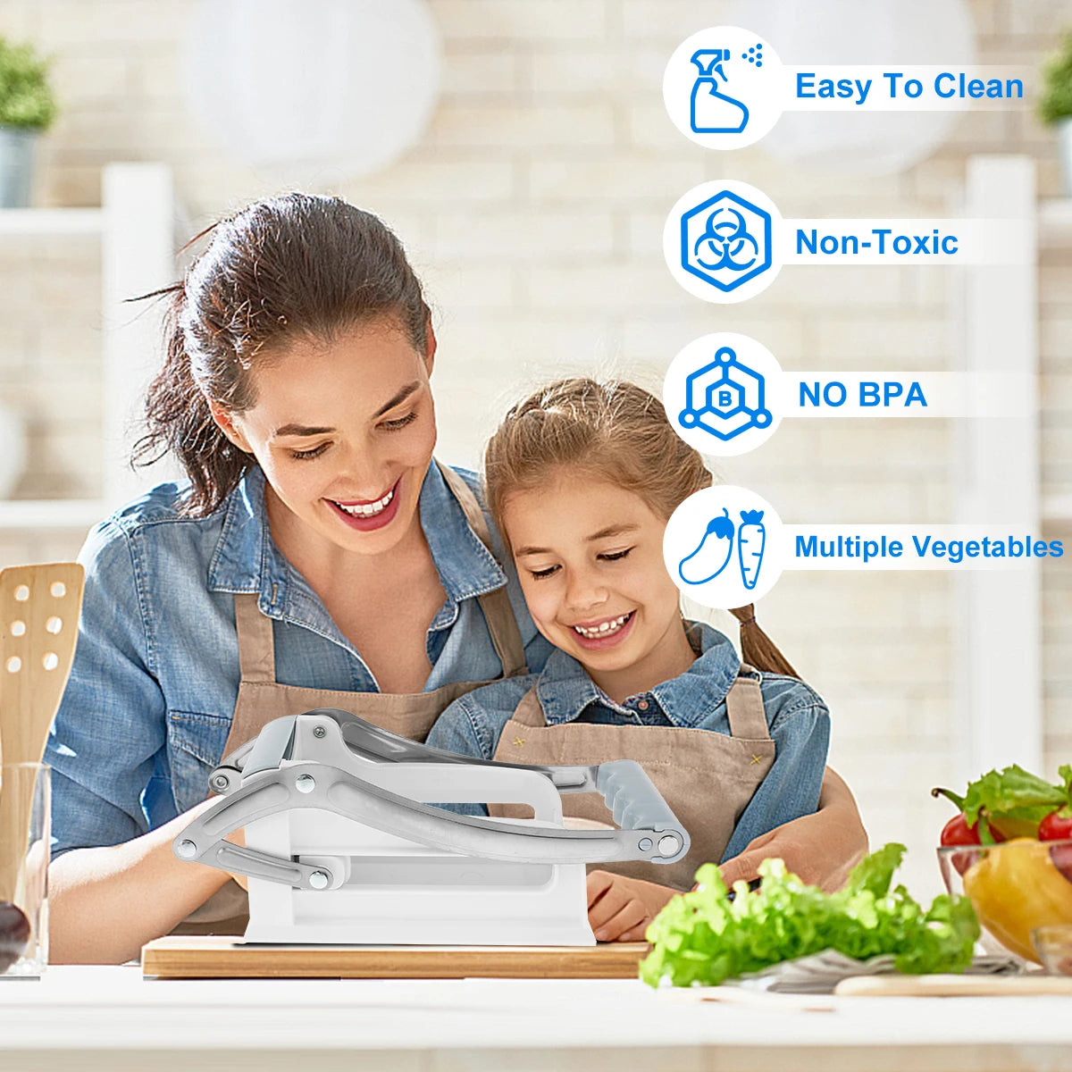 French Fry Cutter Stainless Steel Potato Chipper with 25 & 49-Hole Blades - Manual Vegetable Slicer with Suction Base