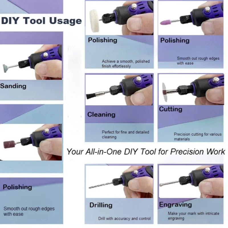 Mini Cordless Rotary Tool 3-Speed Grinder Engraving Pen USB-C 55-Piece Accessory Kit