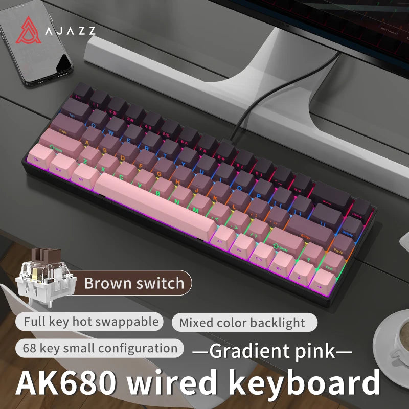 68-Key Compact Mechanical Gaming Keyboard — Hot-Swap ABS Keycaps, Wired / 2.4G Wireless / Bluetooth