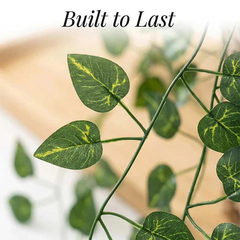 Faux Ivy Leaf Garland - 4/8/12M (13/26/39 ft) Green Hanging Vine for Wall, Wedding & Garden Decor