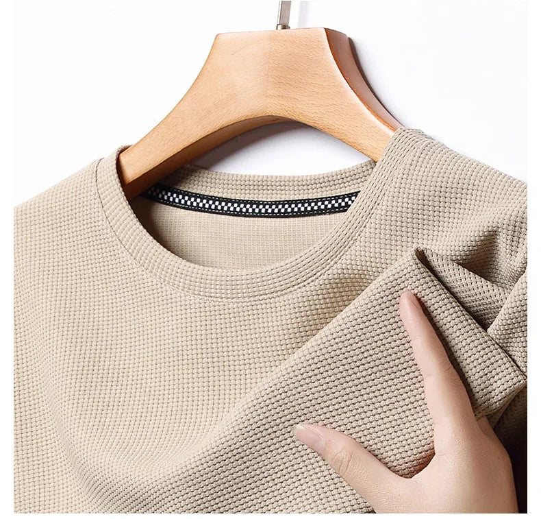 Men's Waffle Knit Short Sleeve Tee - Round Neck Casual Summer T-Shirt