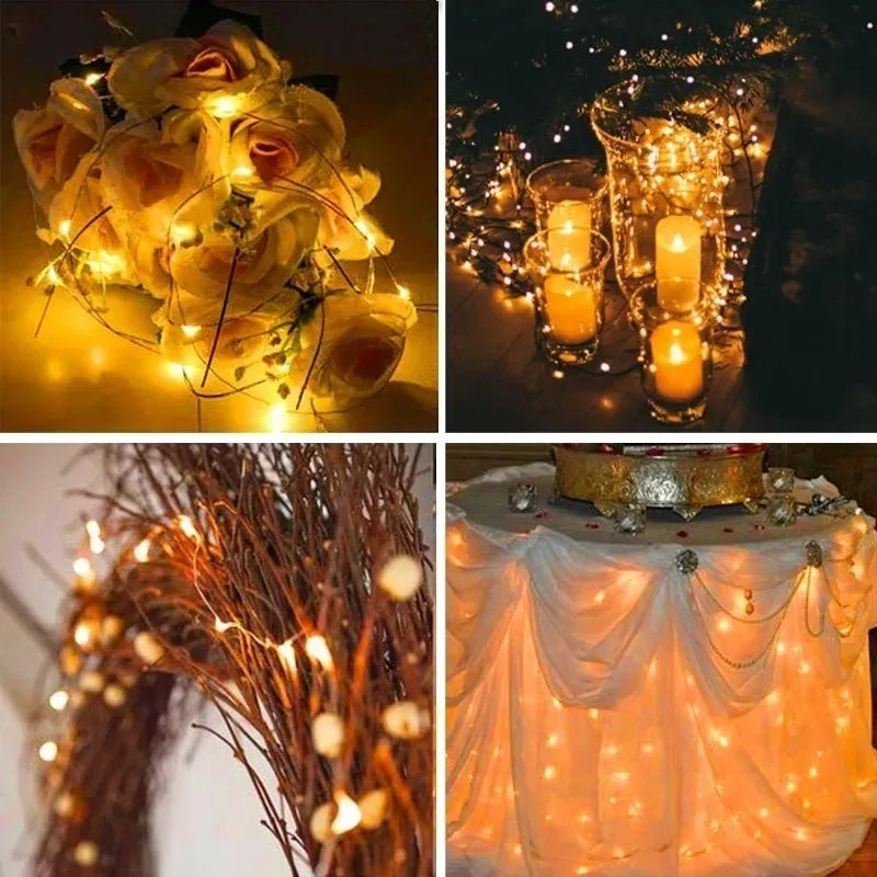 Battery Powered Copper Wire LED String Lights — 10/20/30/50/100 LED Options for Holiday, Wedding, Camping & Christmas Decor
