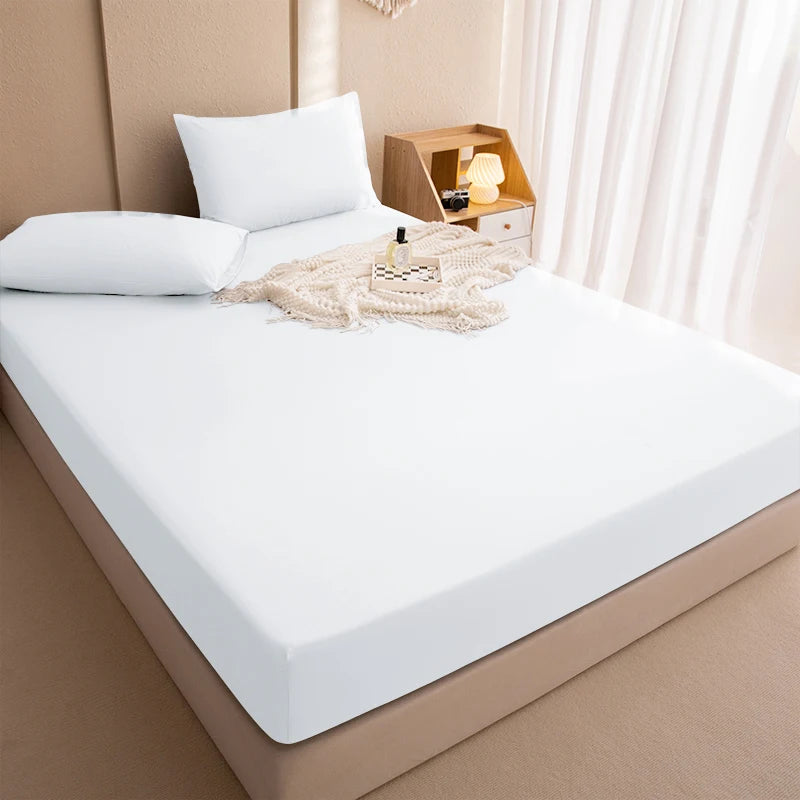 Waterproof Mattress Protector Fitted Sheet with Elastic Band – TPU-Backed, Breathable, Dust Mite & Anti-Bacterial – Fits Mattresses up to 46 cm (18 in) | Sizes 90x200 / 140x200 / 160x200 / 180x200 cm