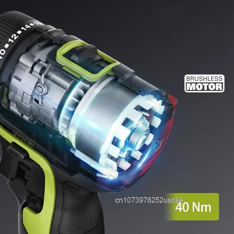 12V Cordless Brushless Screwdriver – Dual Speed 0–500/1800 RPM, 40 N·m (29.5 ft·lb) Torque, 1/4" Hex Chuck, 2.0Ah Battery Kit