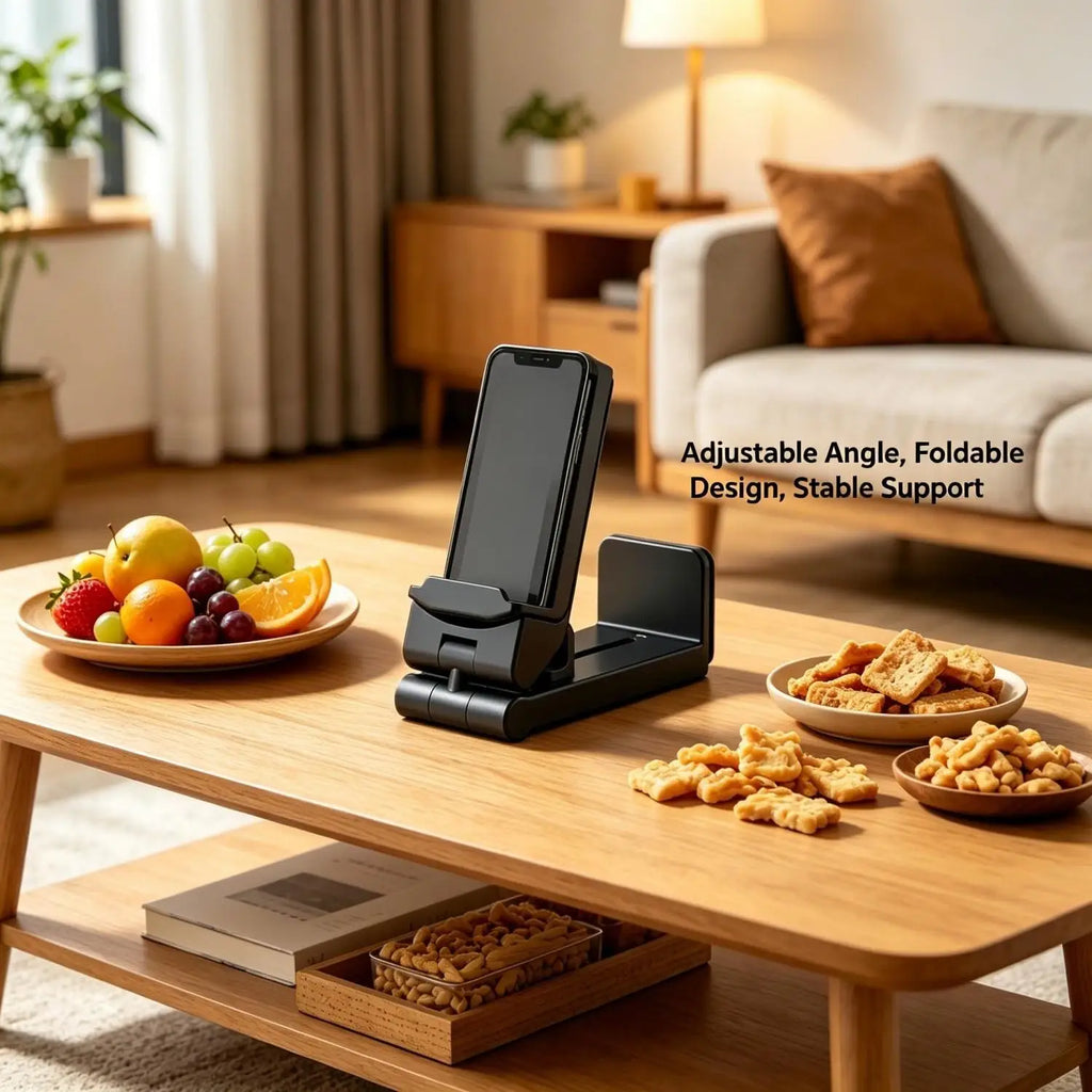 Foldable Rotating Phone Stand - Portable Adjustable Hands-Free Mount for Airplane, Train & Desk