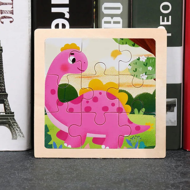 Kids Wooden 3D Tangram Puzzle 11 x 11 cm (4.3 x 4.3 in) Cartoon Animal Traffic Educational Jigsaw Toy