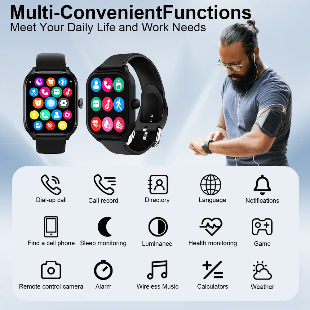 Bluetooth Smartwatch with Speaker — Answer Calls, Heart Rate & SpO2 Monitor, Calorie & Sleep Tracker, 2.01-inch Square Display
