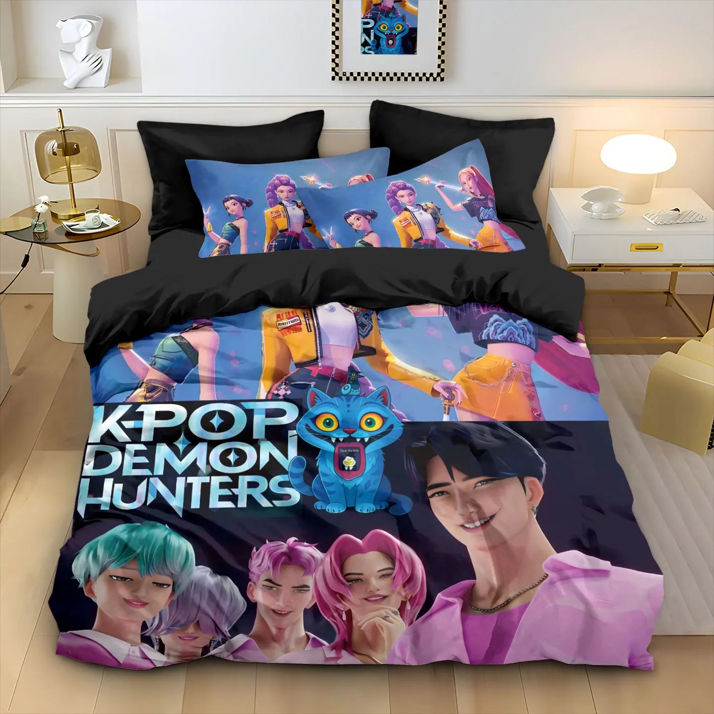 Anime Demon Hunter Zoey Mira Duvet Cover Set 3D Print Bedding for Girls Kids Teens Adults Single Double King