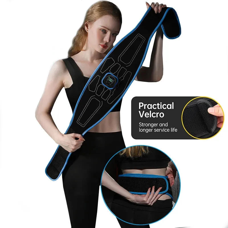 EMS Abdominal Muscle Stimulator Belt — USB Rechargeable, 10 Modes & 30 Intensity Levels, Adjustable 116 cm (45.7 in)