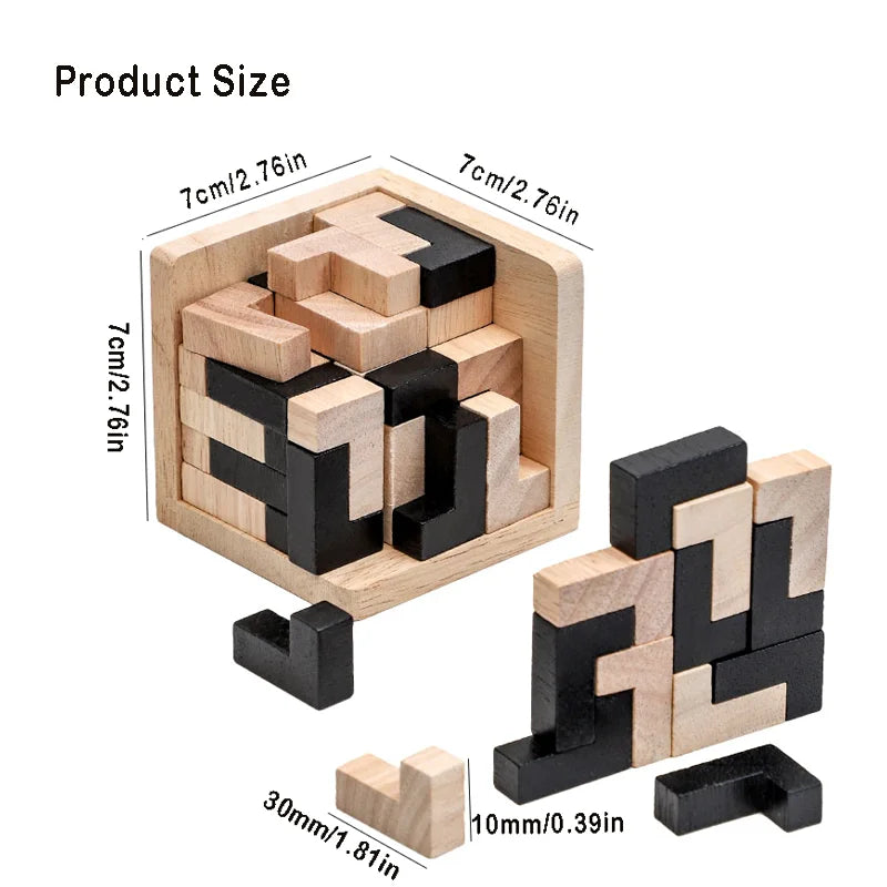 3D Wooden Luban Cube Puzzle Interlocking Brain Teaser Educational Toy for Kids Ages 3+
