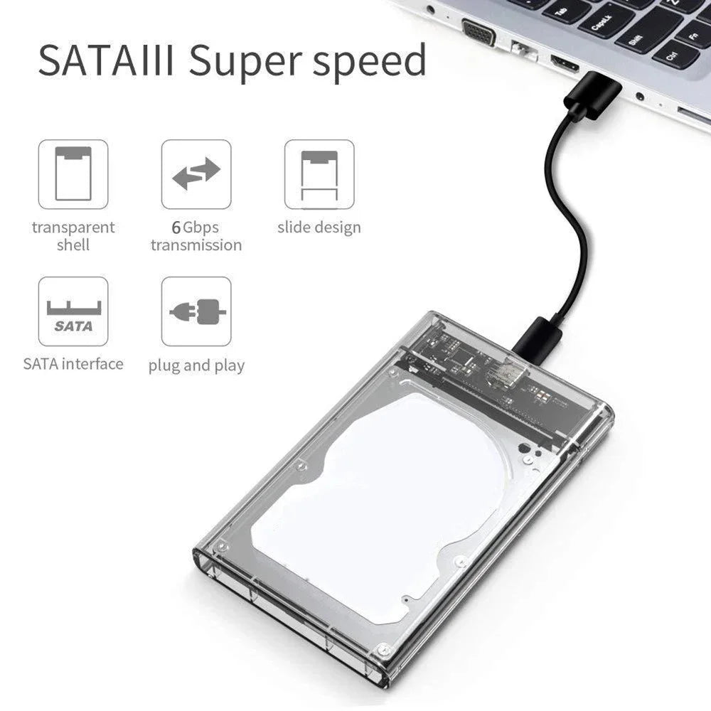 2.5-Inch SATA to USB Hard Drive Enclosure — Transparent Tool-Free Case, USB 3.0 UASP, Type-C/Micro USB Compatible (Up to 4TB)