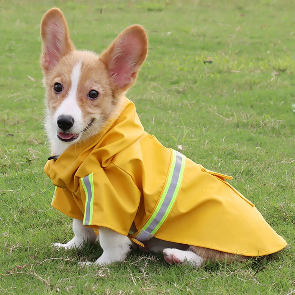 Large Waterproof Hooded Dog Raincoat, Reflective Windproof Corgi Cloak Style Puppy Jacket