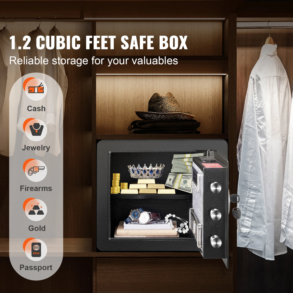 Electronic Digital Home Safe 1.2 cu ft (34 L) - Keypad Lock with Override Keys for Jewelry, Cash & Documents