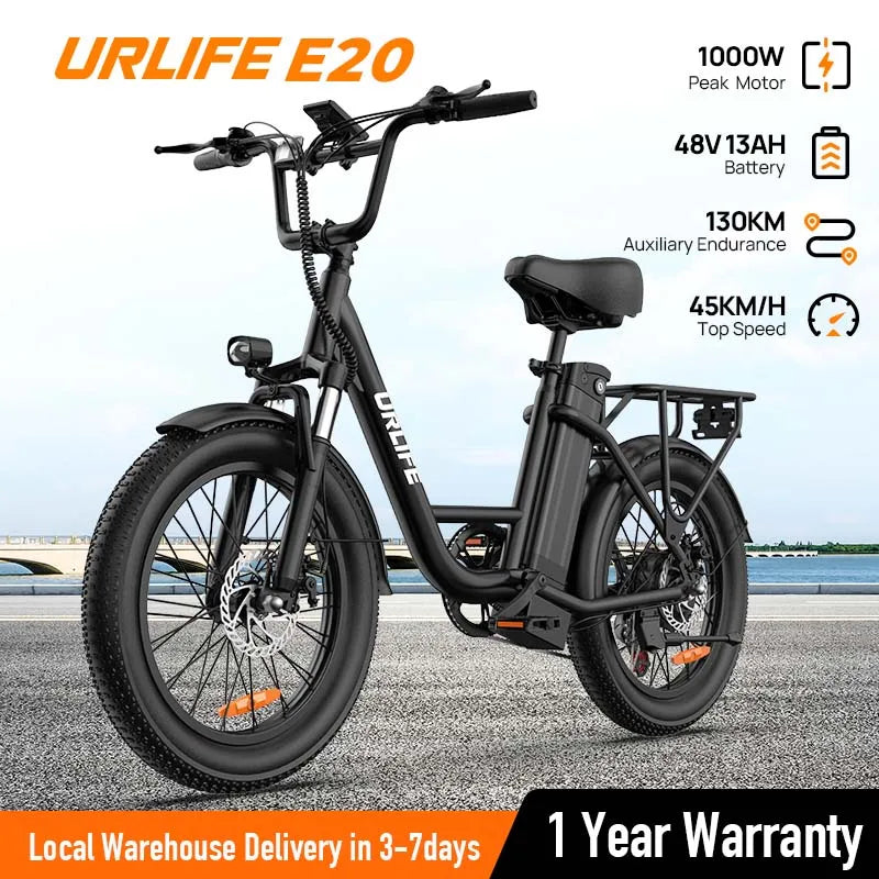1000W Fat Tire Electric Bike — 48V 13Ah Removable Battery, Up to 28 MPH, 20×3 in Tires, 7-Speed, Dual Disc Brakes