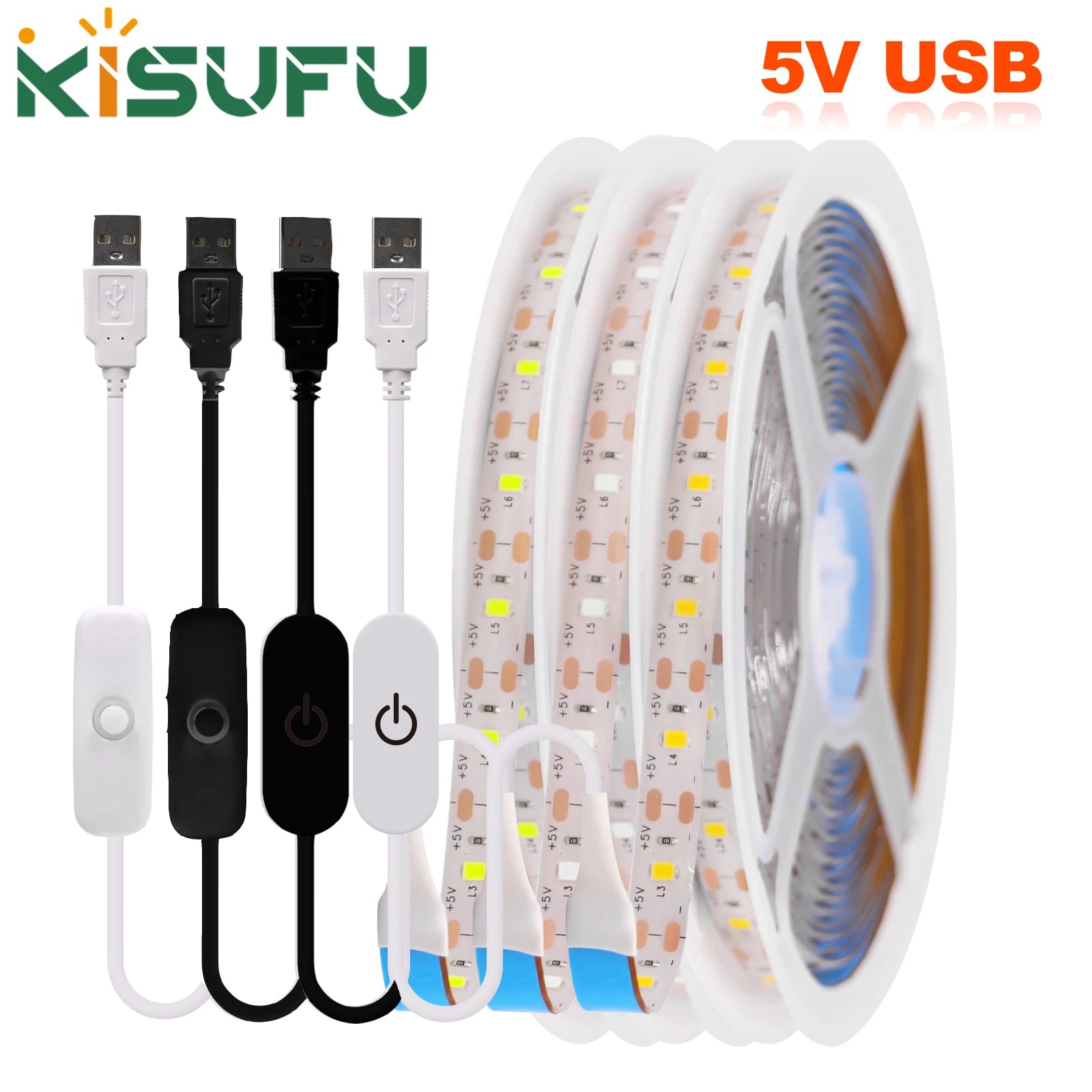 5V USB LED Strip Light 2835 SMD 60 LEDs/m Touch Dimmer Waterproof IP21/IP65 1m 3m 5m