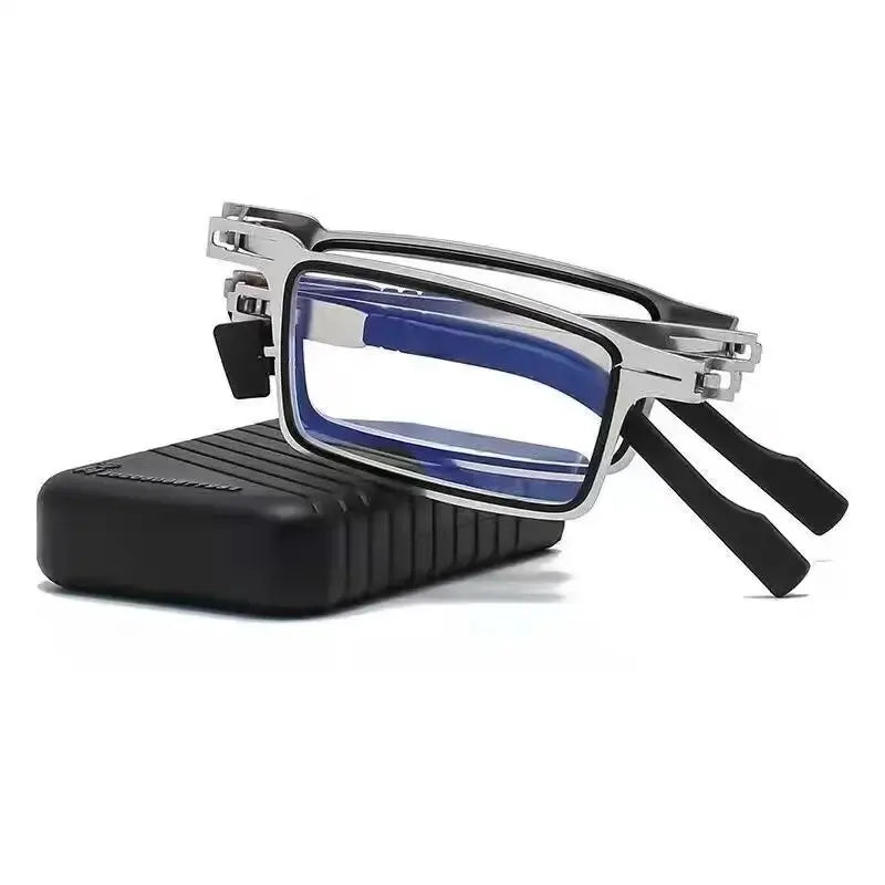 Foldable Stainless Steel Reading Glasses HD Anti-Blue Light Portable Unisex Clear Lenses