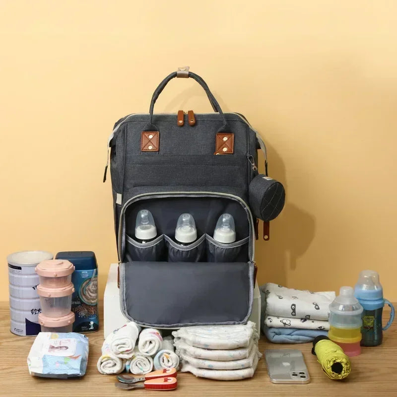 Large Waterproof Diaper Bag Backpack with USB Charging Port – 20–35L Maternity Nappy Bag with Insulated Bottle Pockets & Wet/Dry Separation