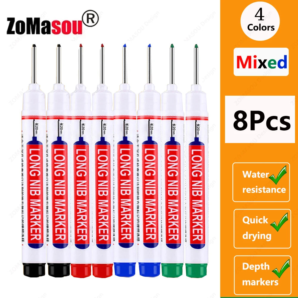 20mm Long-Head Deep Hole Marker Pens - Waterproof Fast-Dry Oil Markers for Wood, Metal & Glass (Red/Black/Blue/Green)