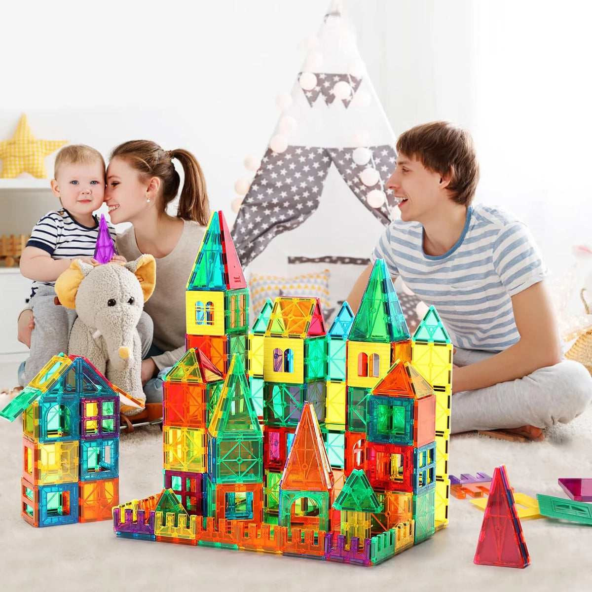 130-Piece 3D Colorful Transparent Magnetic Building Blocks – STEM Educational Toy for Kids