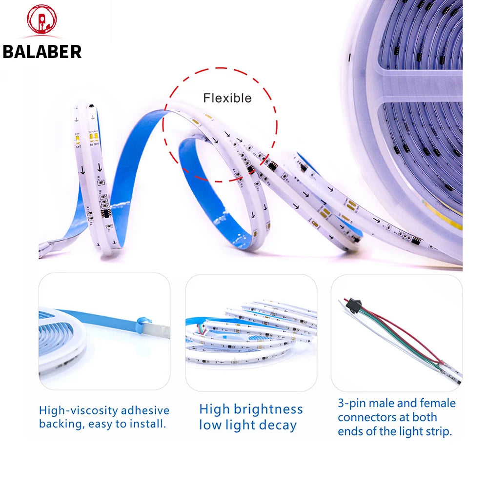 COB SPI Addressable RGB LED Strip — 360/480/576/720 LEDs, 5V/12V/24V Low-Voltage Digital Light Strip