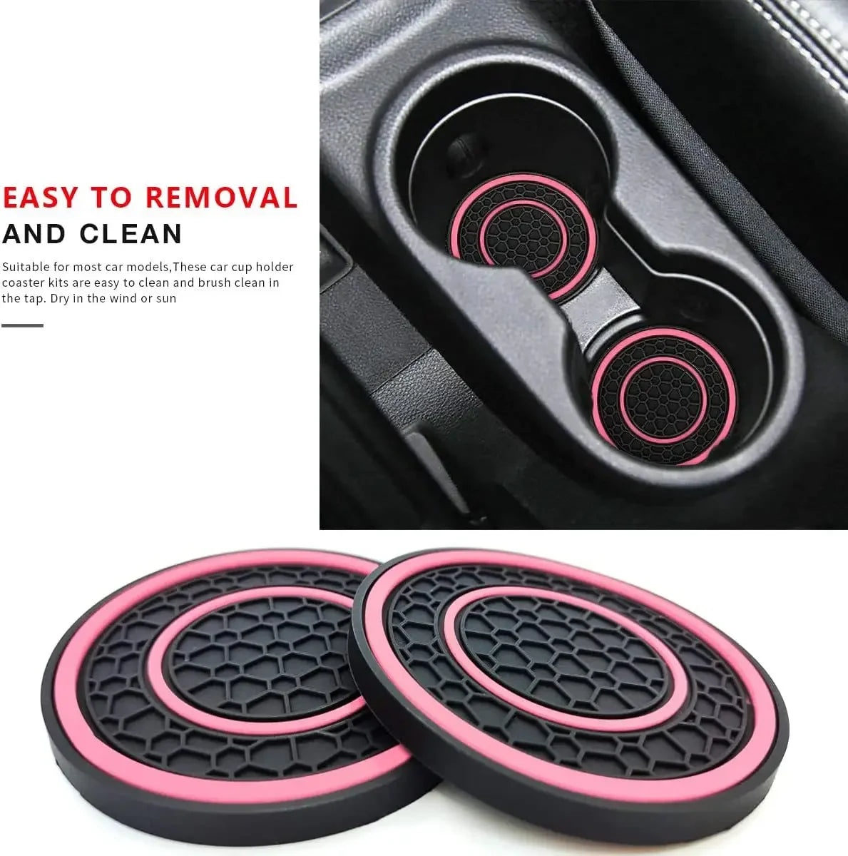2-Piece Universal Anti-Slip Car Cup Holder Coasters, Dustproof Durable Interior Protectors