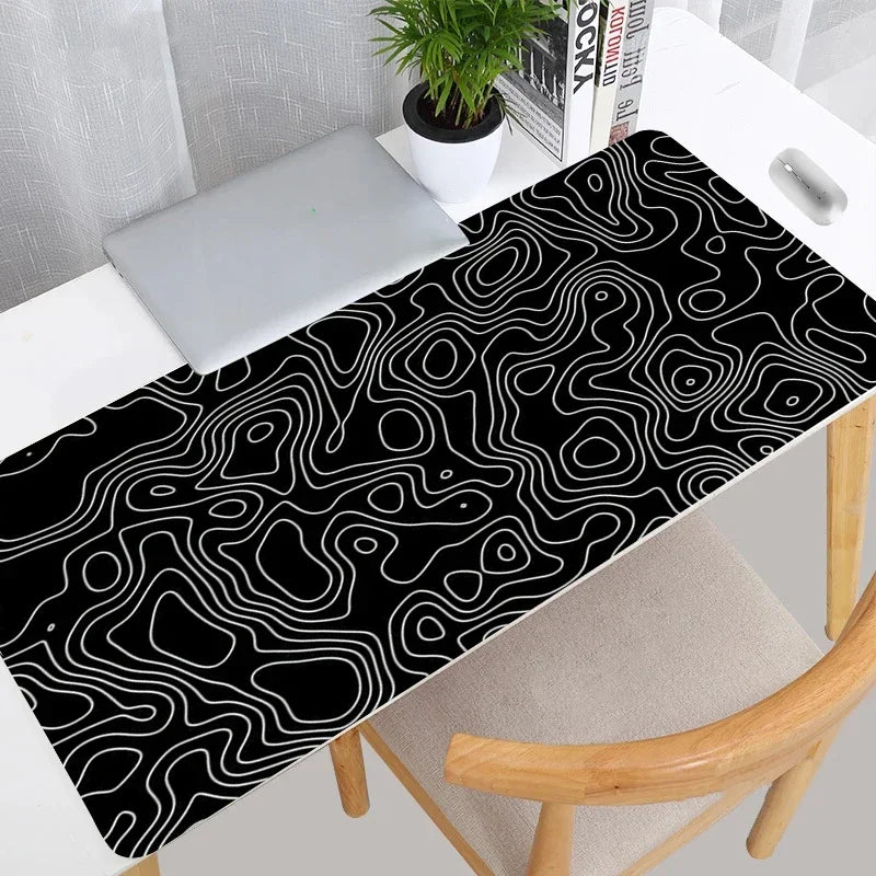 Black and White Topographic Map XXL Mouse Pad — Extra Large Gaming Desk Mat for Keyboard and Mouse