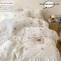 3‑Pc Rose Embroidered Duvet Cover Set with Ruffled Lace Pillowcases — Princess Bedding, Multiple Bed Sizes