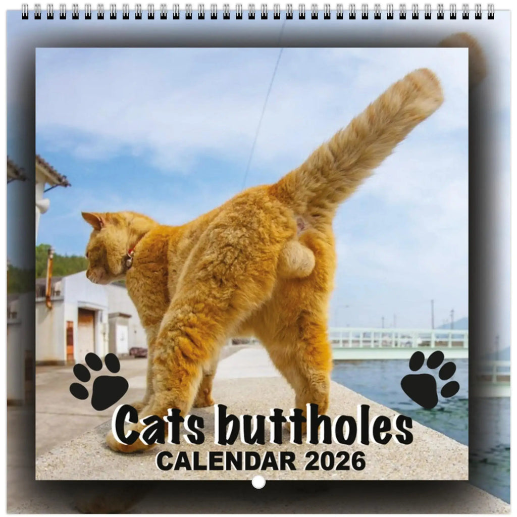 Funny Cat Butt 12-Month Wall Calendar — Cat Tail Family Planner for Living Room & Bedroom