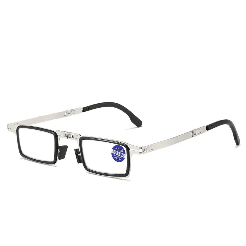 Foldable Stainless Steel Reading Glasses HD Anti-Blue Light Portable Unisex Clear Lenses