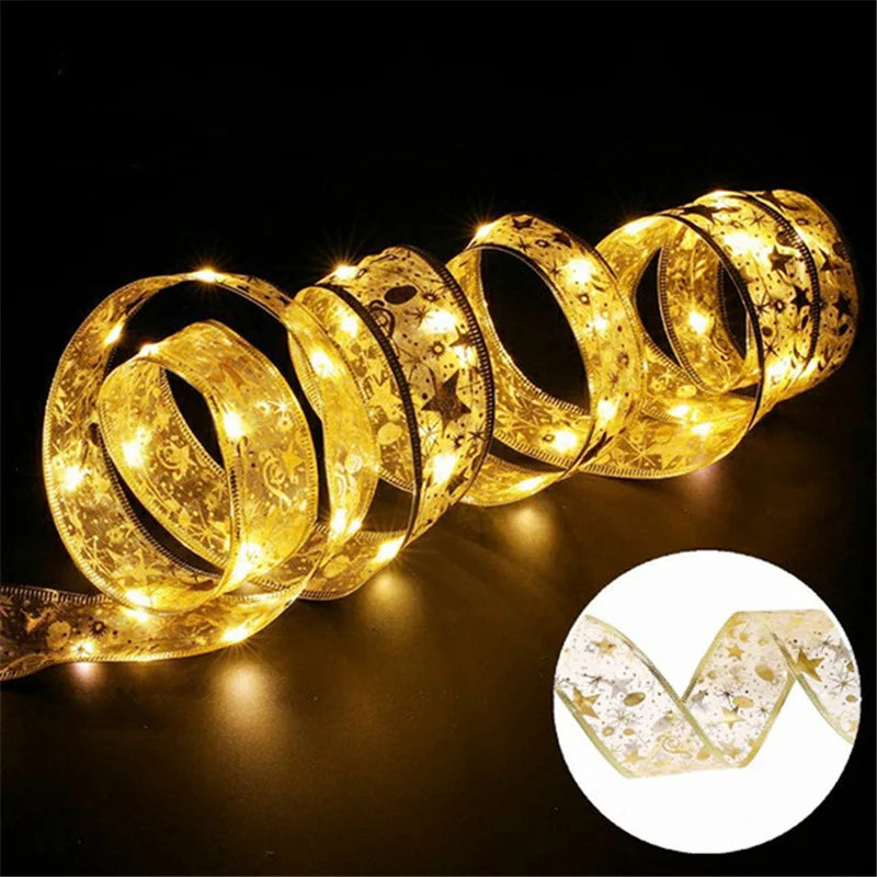 Christmas Ribbon LED Fairy Lights – 2m/5m/10m (6.6ft/16.4ft/32.8ft) Battery-Powered Ribbon String Lights for Home, Tree & Holiday Decor