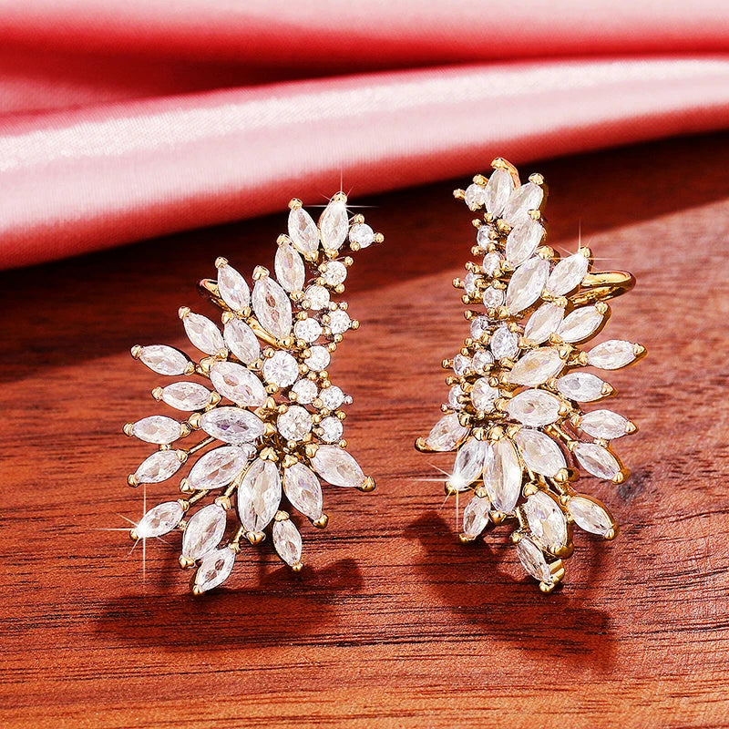 Trendy Fully Paved Cubic Zirconia Stud Earrings for Women Statement Party Jewelry