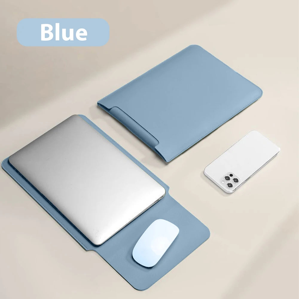 Waterproof PU Laptop Sleeve 11–16 Inch with Convertible Mouse Pad