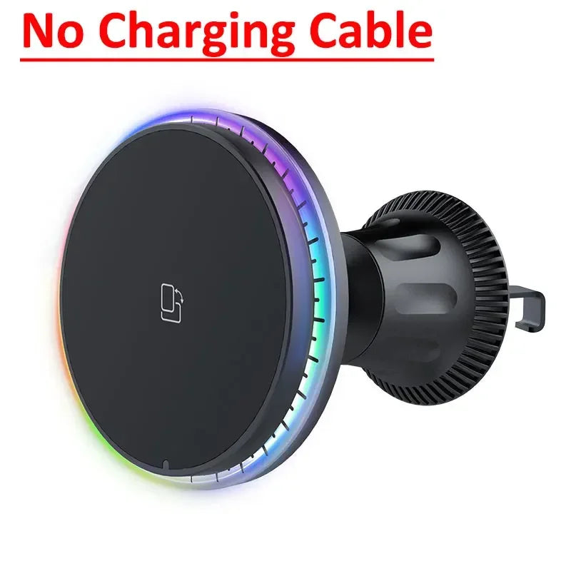 30W Magnetic Car Wireless Charger Vent Mount with RGB LED Light Fast MagSafe-Compatible Phone Holder
