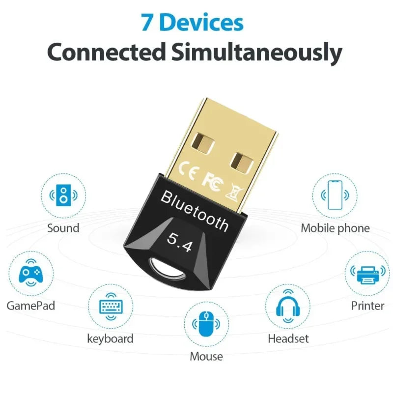 USB Bluetooth Adapter Dongle for PC — Bluetooth 5.4/5.3/5.1/5.0 Wireless Receiver for Speakers, Mouse & Keyboard