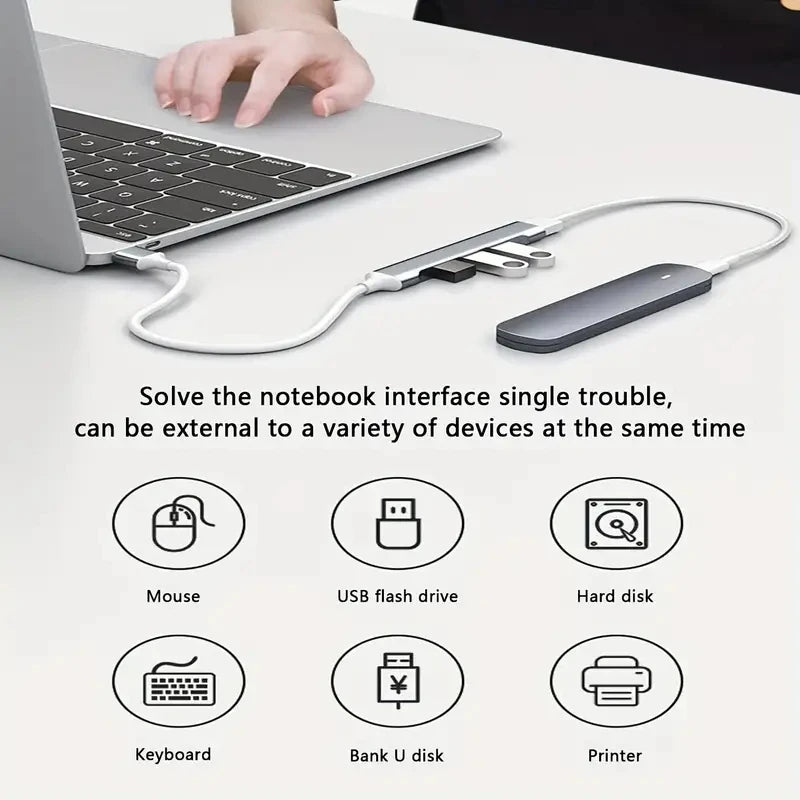 USB-C 3.0 4-Port Hub Adapter – Type-C OTG Docking Station for MacBook Pro/Air, Laptop & Smartphones