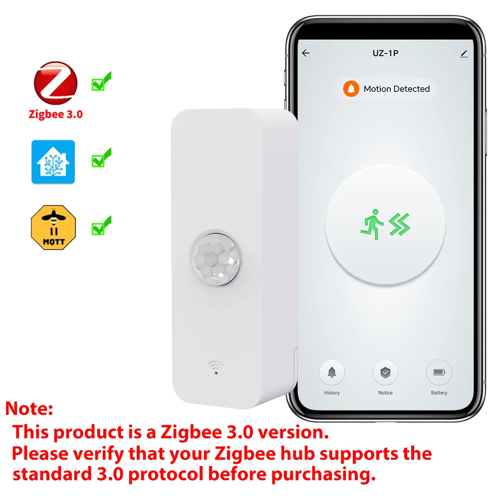 WiFi & Zigbee PIR Motion Sensor - Smart Home Infrared Detector, Alexa Compatible, Zigbee2MQTT