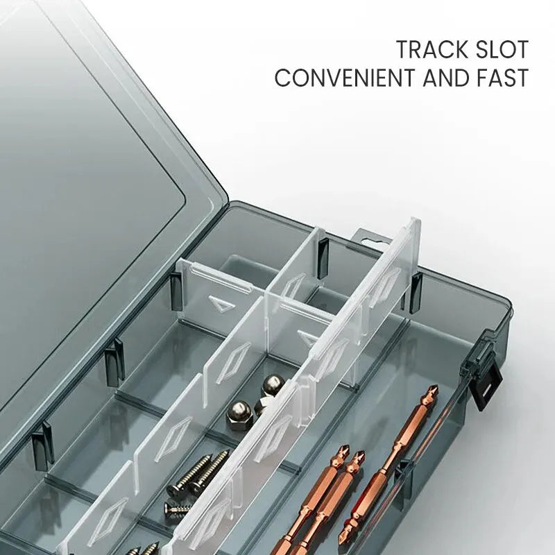 Plastic Parts Storage Box with Adjustable Dividers – Small Parts Organizer for Screws, Bolts, Electronic Components & Drill Bits