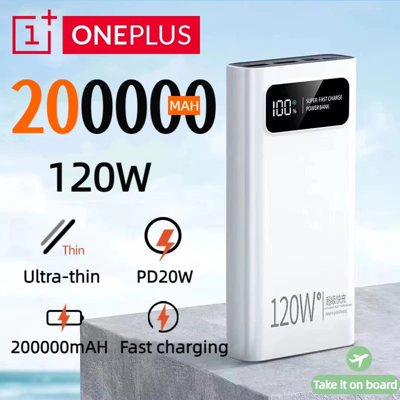 200000mAh 120W Fast Charging Portable Power Bank with LED Digital Display – USB-C & USB-A External Battery for Smartphones & Tablets