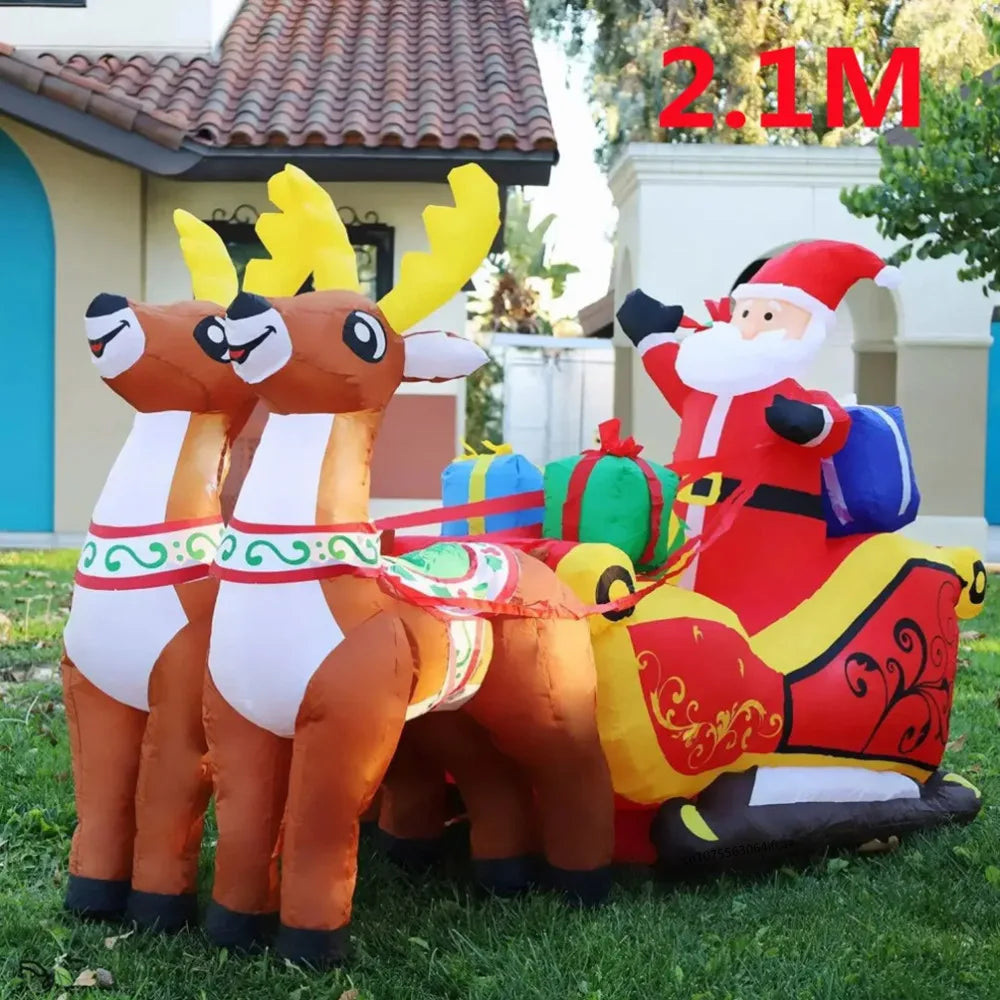 2.1 m (6 ft 11 in) Inflatable Santa Claus on Sleigh with Reindeer – Christmas Yard & Garden Decoration, Indoor/Outdoor
