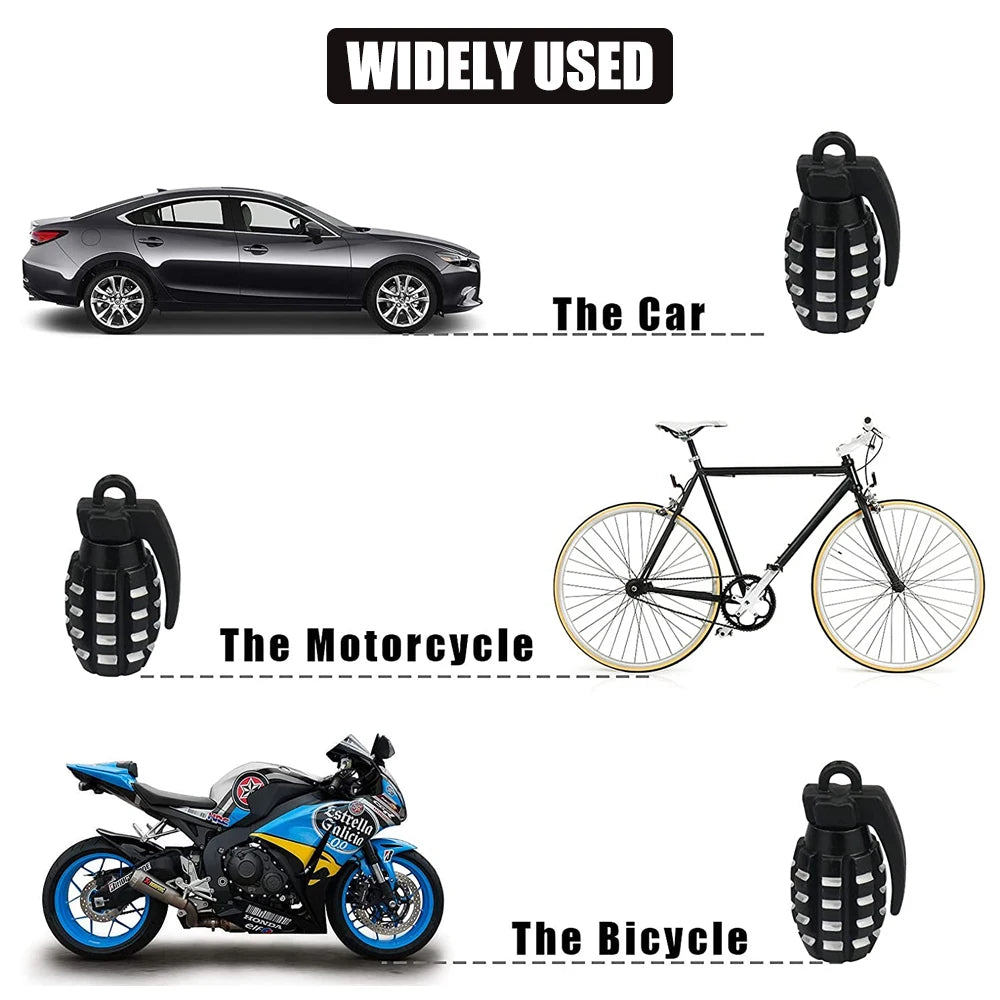 4-Pack Aluminum Tire Valve Caps Rocket Grenade Style Universal Valve Stem Covers for Car Truck Motorcycle Bike