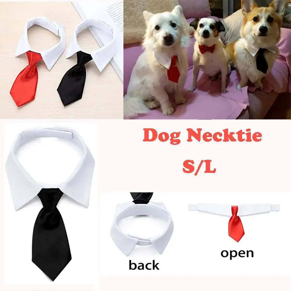 Adjustable Pet Necktie Bow Tie Collar - Formal Tuxedo Accessory for Dogs & Cats, Black & Red, Small & Large (9–14 in | 24–36 cm)