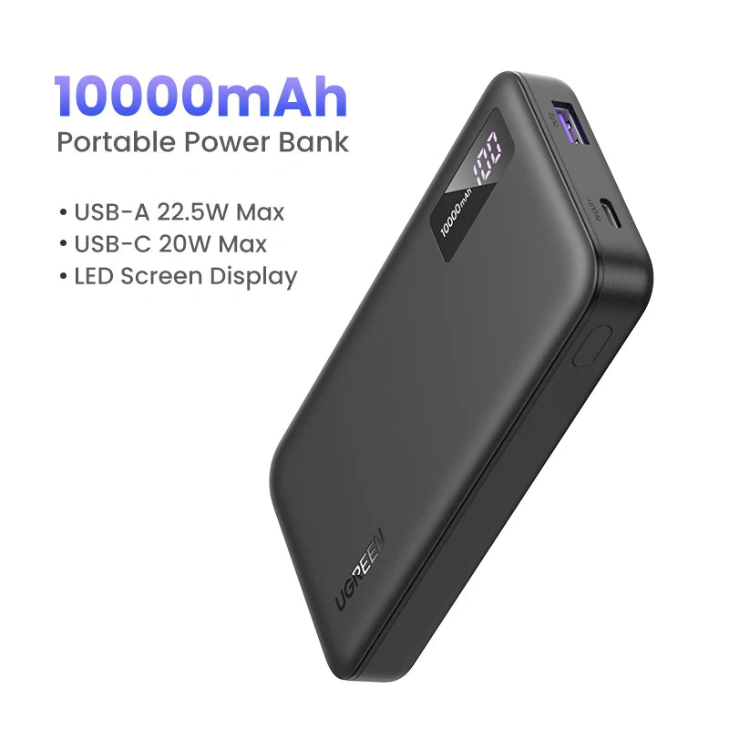 10000mAh PD 20W Portable Power Bank 22.5W USB-A Fast Charge USB-C External Battery for Smartphones
