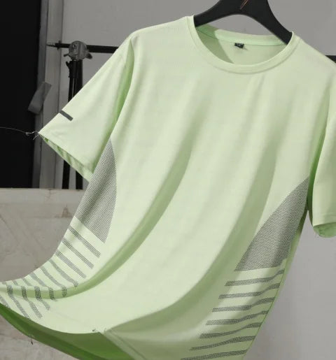 Men's Running T-Shirt Ice Silk Quick-Dry Breathable Mesh Short Sleeve Athletic Tee with Reflective Print